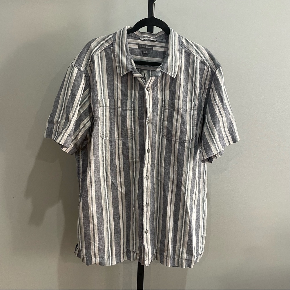 Eddie Bauer Striped Hemp Cotton Button Up Shirt Size XLT